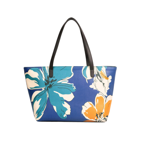 Elegant Blue Floral Pattern Tote Bag for Women